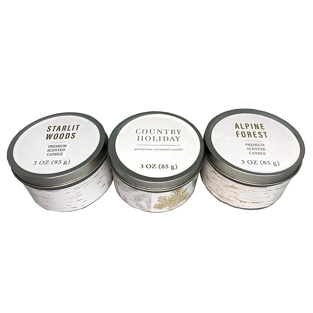 Set of 3 Candle Tins (3 x 85 Gms) - (Country Holiday, Alpine Forest, Starlit Woods)