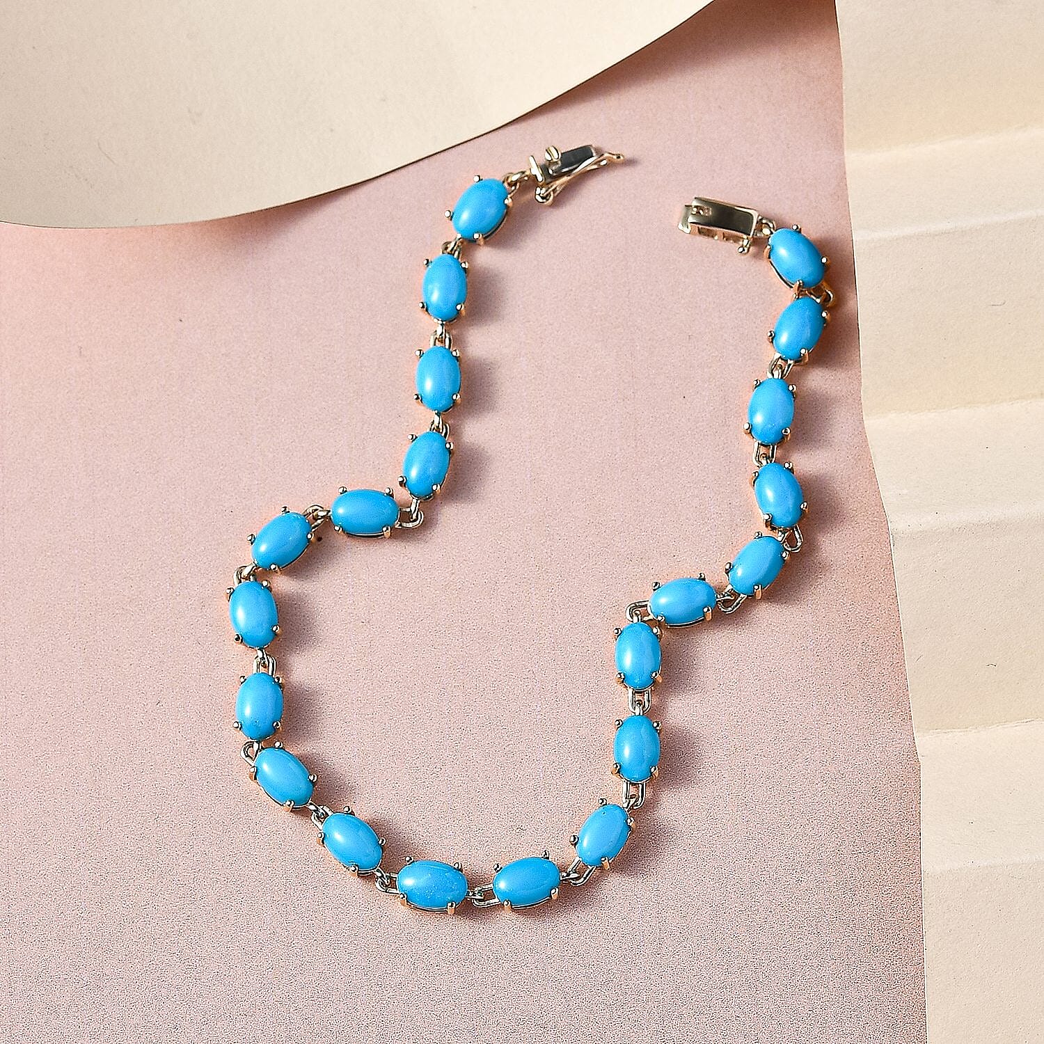 9K Yellow Gold Arizona Sleeping Beauty Turquoise Bracelet (Size - 7.5) 9.19 Ct