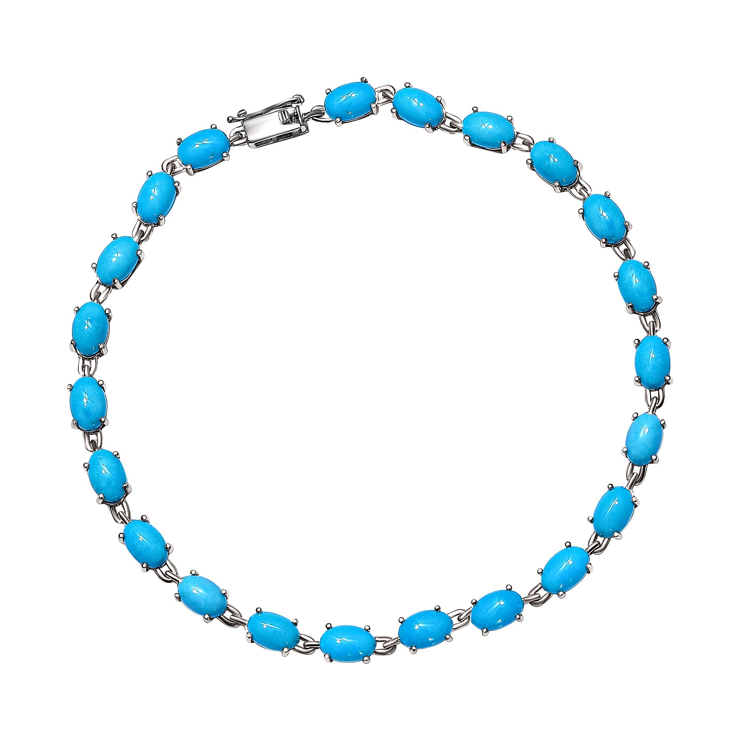 9K White Gold Arizona Sleeping Beauty Turquoise Tennis Bracelet (Size - 7.5) 9.21 Ct