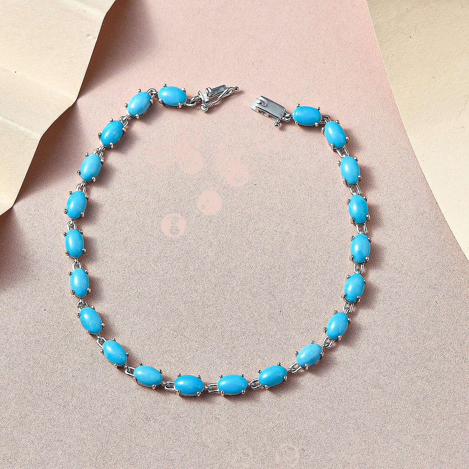 9K White Gold Arizona Sleeping Beauty Turquoise Tennis Bracelet (Size - 7.5) 9.21 Ct