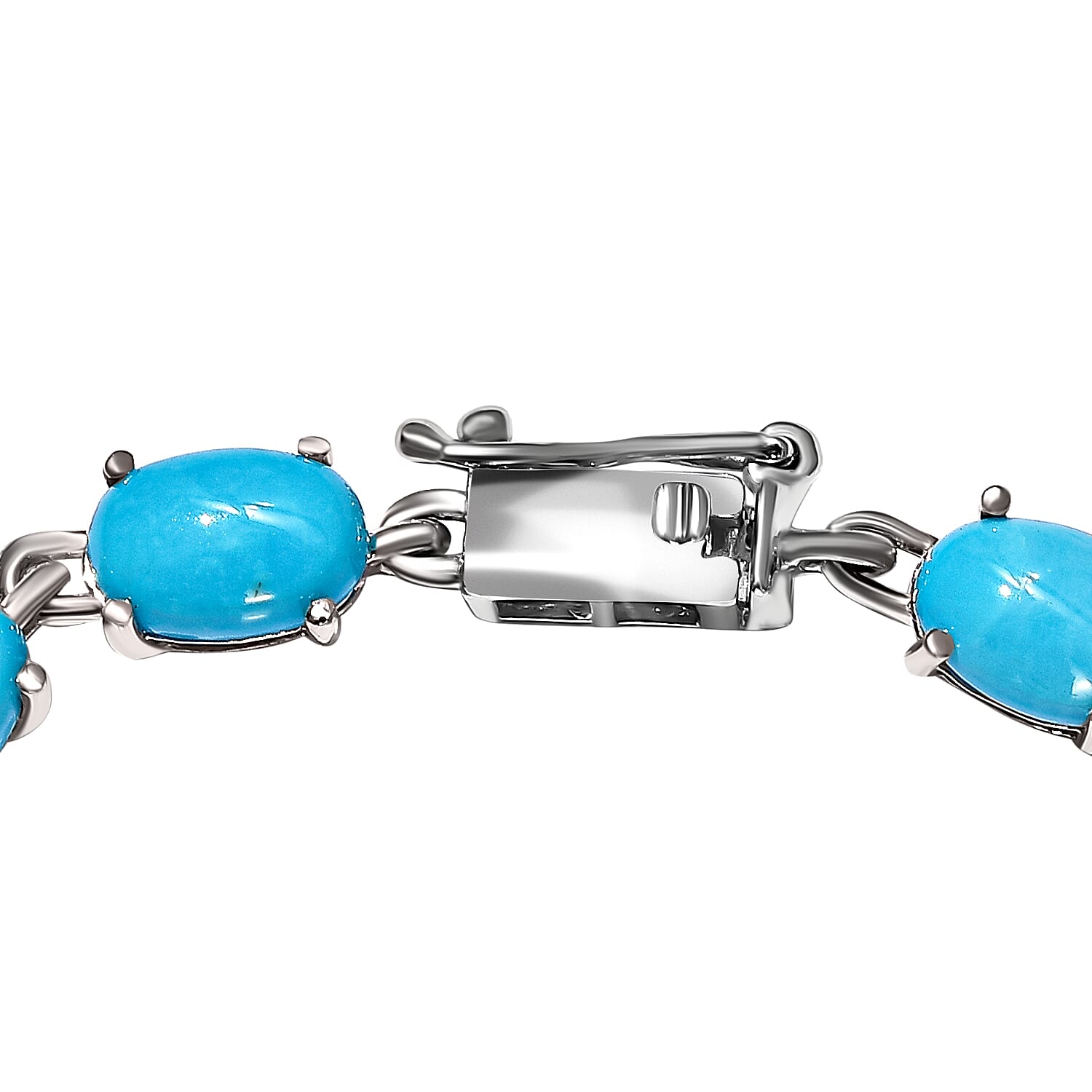 9K White Gold Arizona Sleeping Beauty Turquoise Tennis Bracelet (Size - 7.5) 9.21 Ct