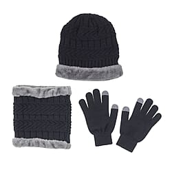 3 Piece Set - Arcylic Gloves, Hat & Scarf - Black