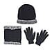 3 Piece Set - Arcylic Gloves, Hat & Scarf - Black