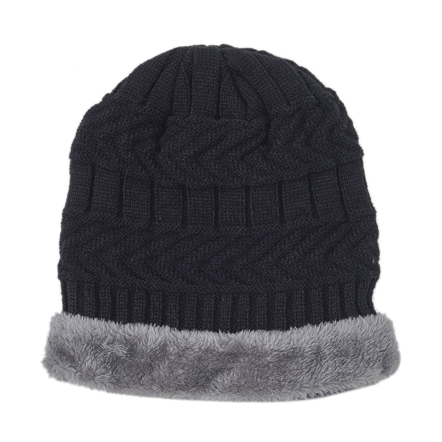 3 Piece Set - Arcylic Gloves, Hat & Scarf - Black