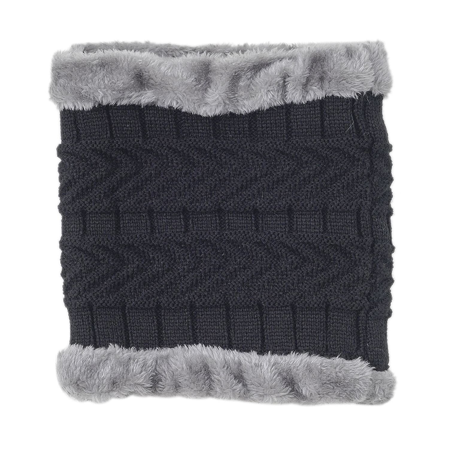 3 Piece Set - Arcylic Gloves, Hat & Scarf - Black