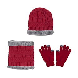 3 Piece Set - Arcylic Gloves, Hat & Scarf - Black