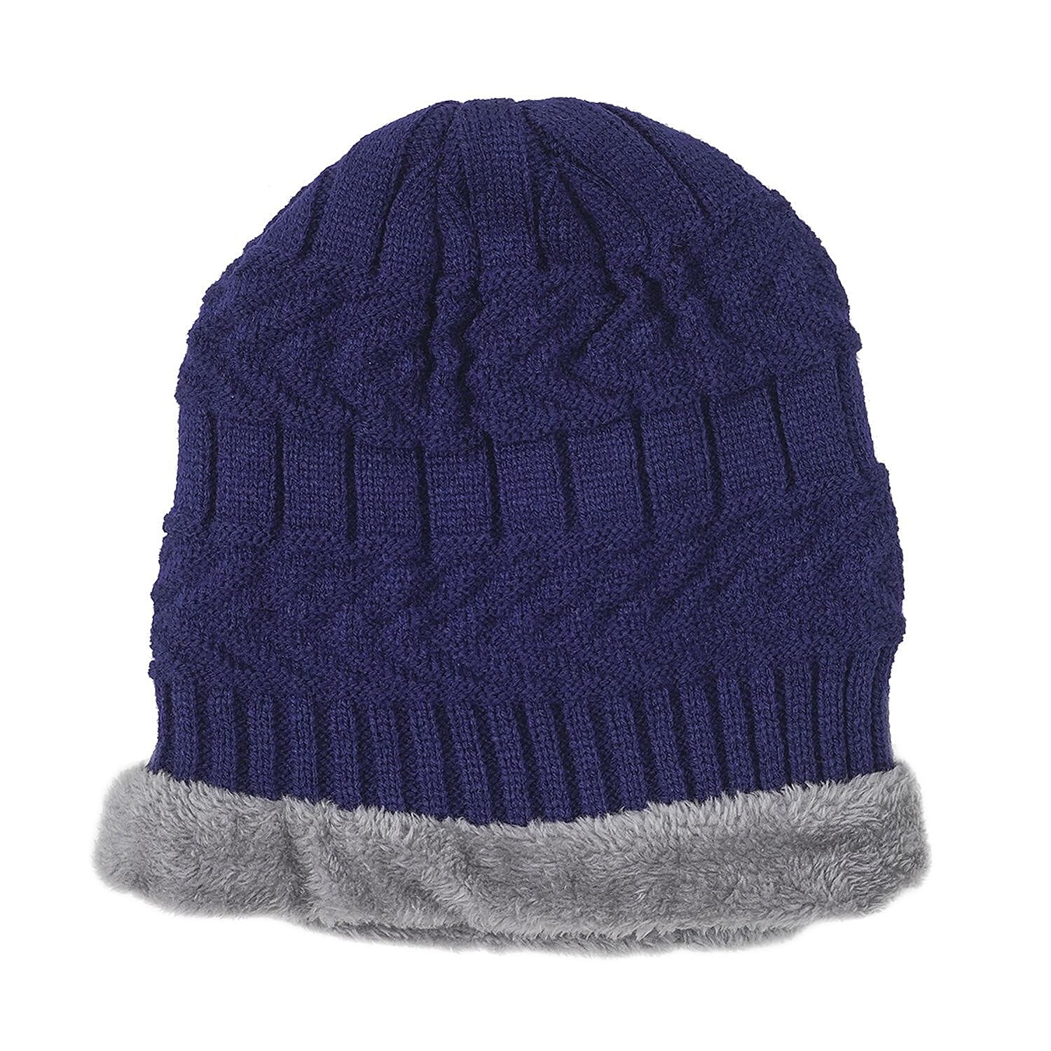 3 Piece Set - Winter Knit Slouchy Beanie Cap, Neck Warmer Scarf and Gloves - Navy