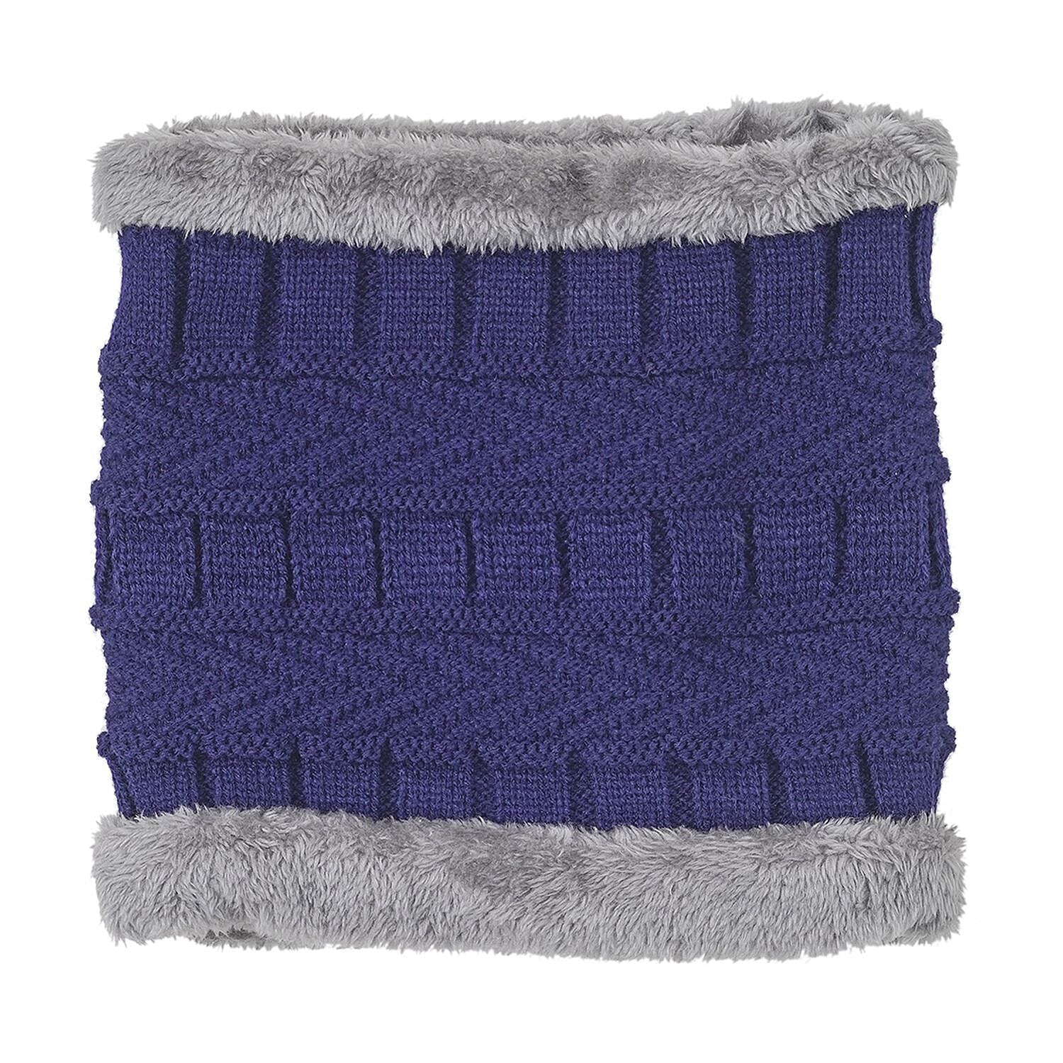 3 Piece Set - Winter Knit Slouchy Beanie Cap, Neck Warmer Scarf and Gloves - Navy