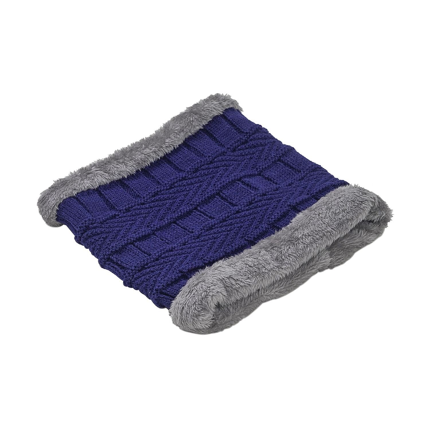 3 Piece Set - Winter Knit Slouchy Beanie Cap, Neck Warmer Scarf and Gloves - Navy