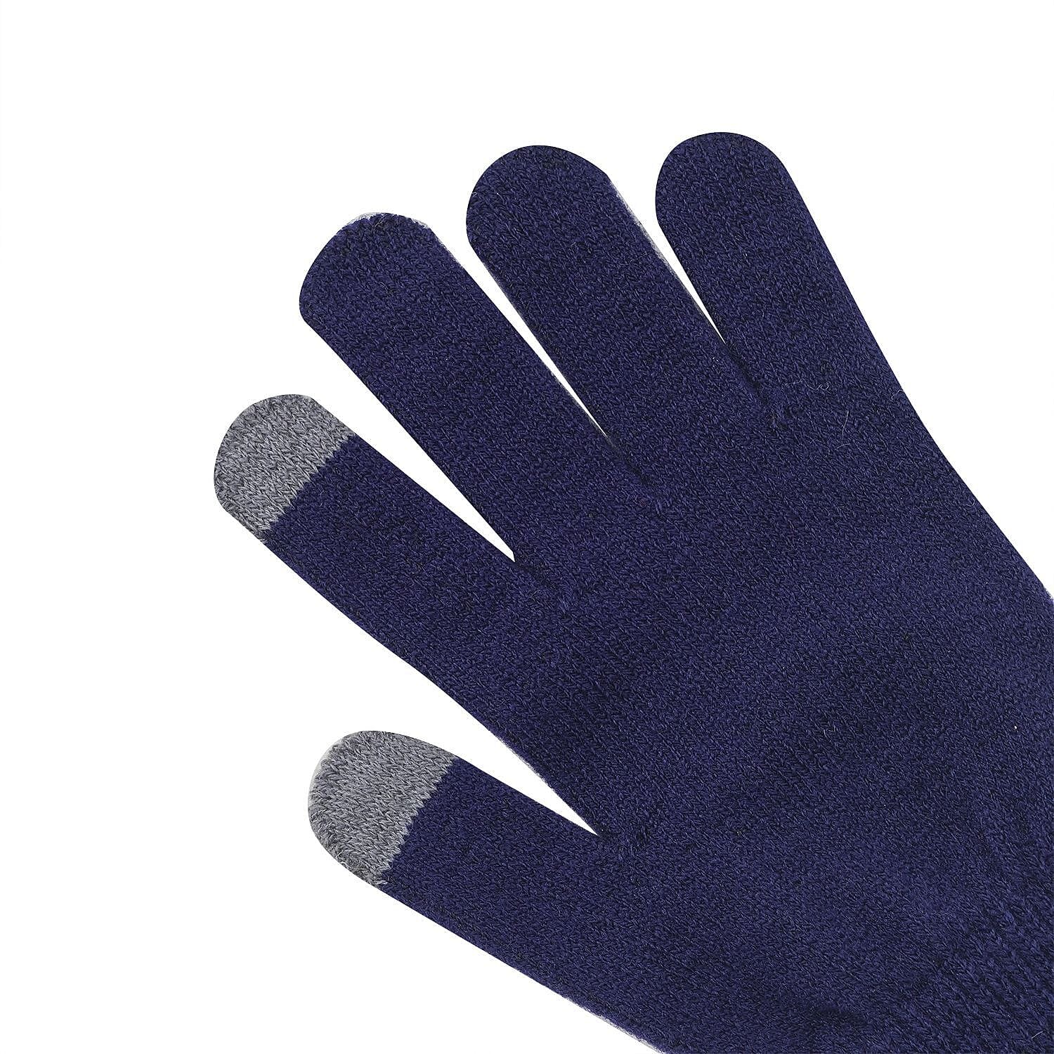 3 Piece Set - Winter Knit Slouchy Beanie Cap, Neck Warmer Scarf and Gloves - Navy