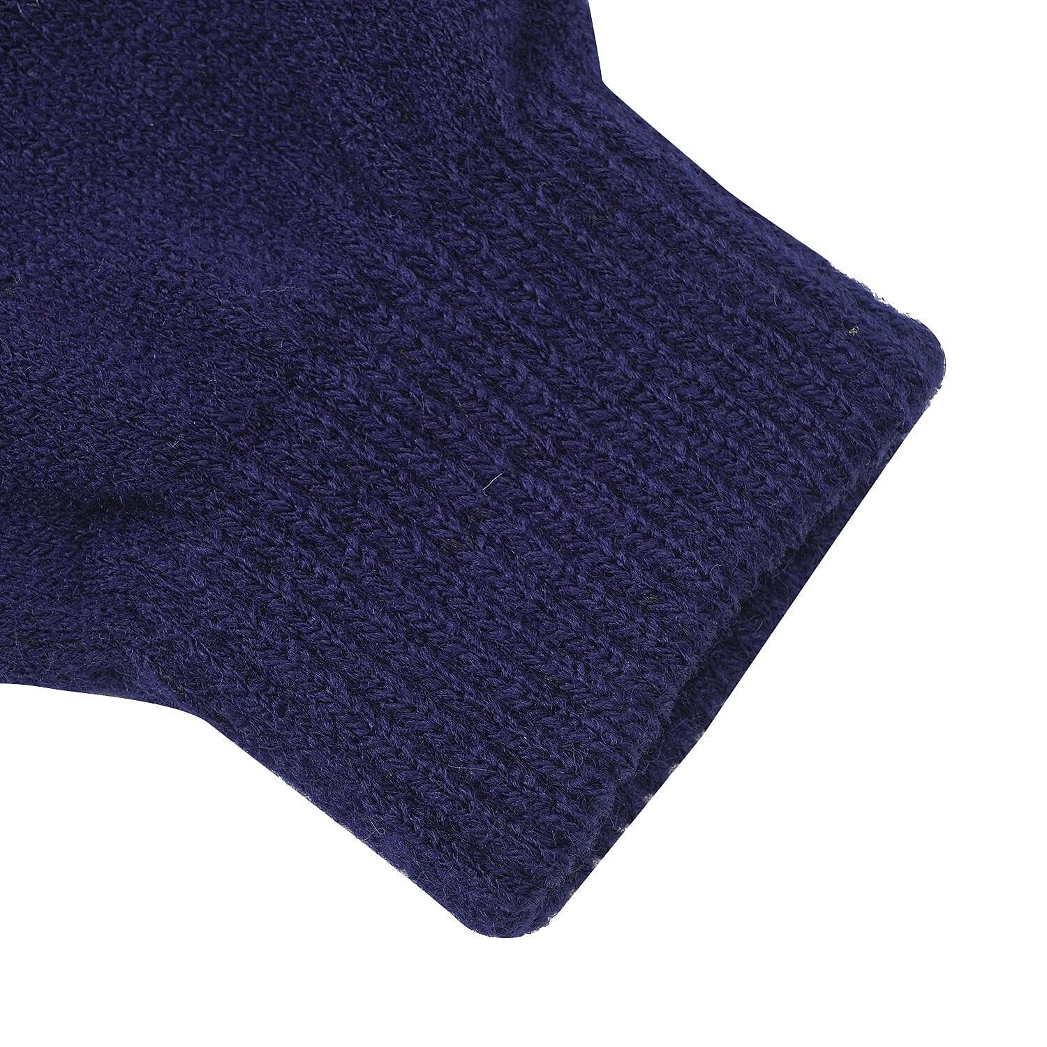 3 Piece Set - Winter Knit Slouchy Beanie Cap, Neck Warmer Scarf and Gloves - Navy