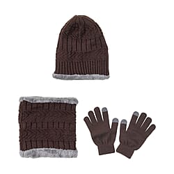 3 Piece Set - Arcylic Gloves, Hat & Scarf - Black