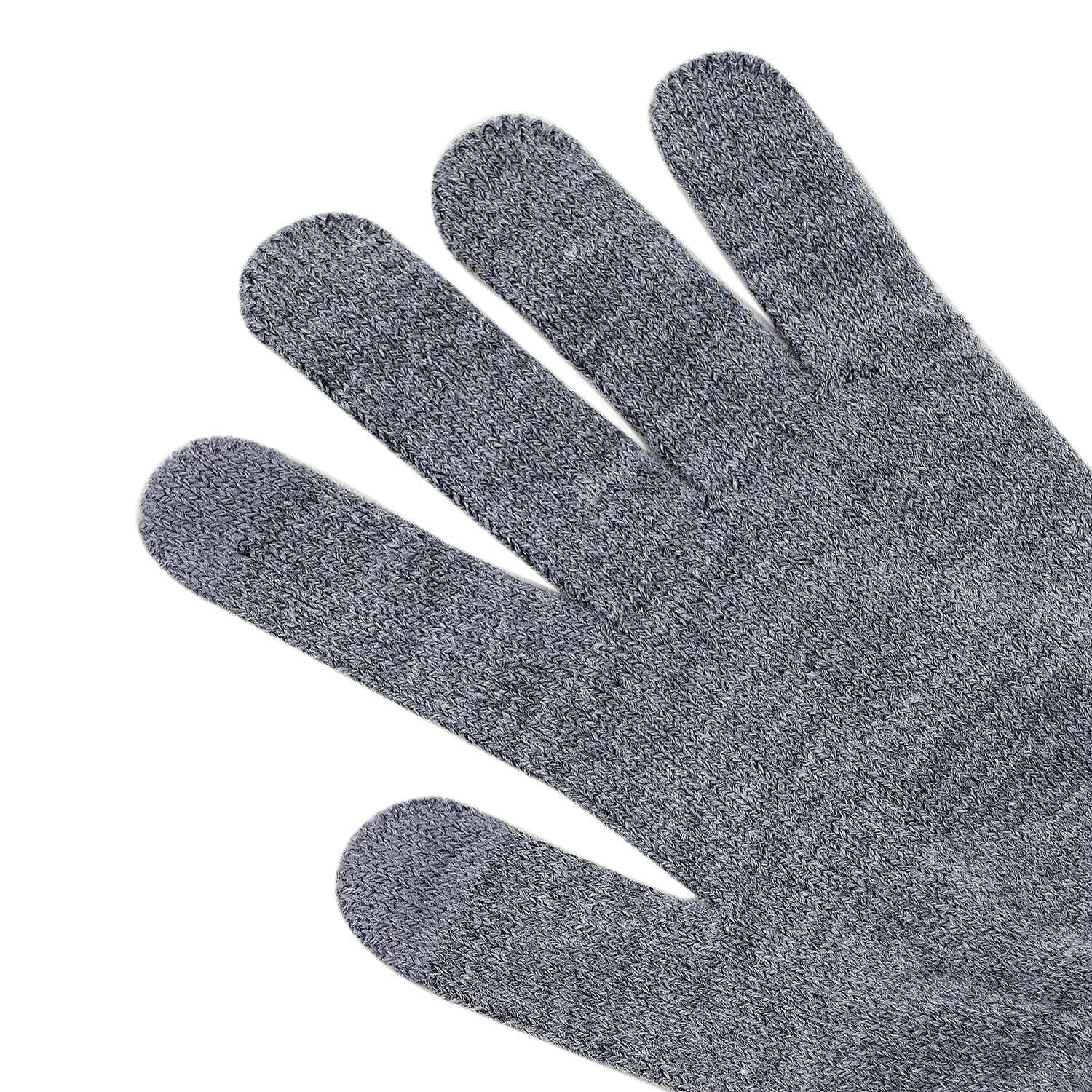 3 Piece Set - Winter Knit Slouchy Beanie Cap, Neck Warmer Scarf and Gloves - Light Grey