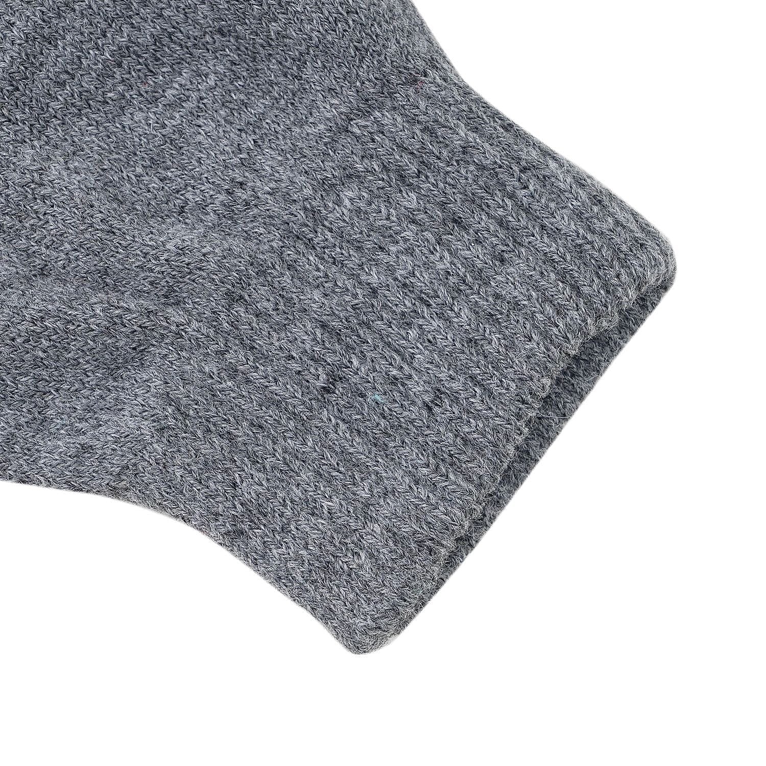 3 Piece Set - Winter Knit Slouchy Beanie Cap, Neck Warmer Scarf and Gloves - Light Grey