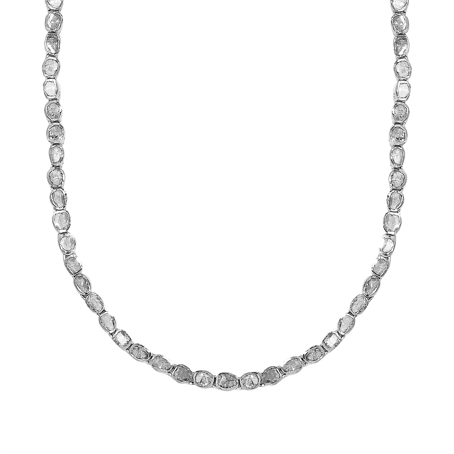 Polki Diamond Necklace (Size - 18) in Platinum Overlay Sterling Silver 5.63 Ct, Silver Wt. 23.8 Gms.