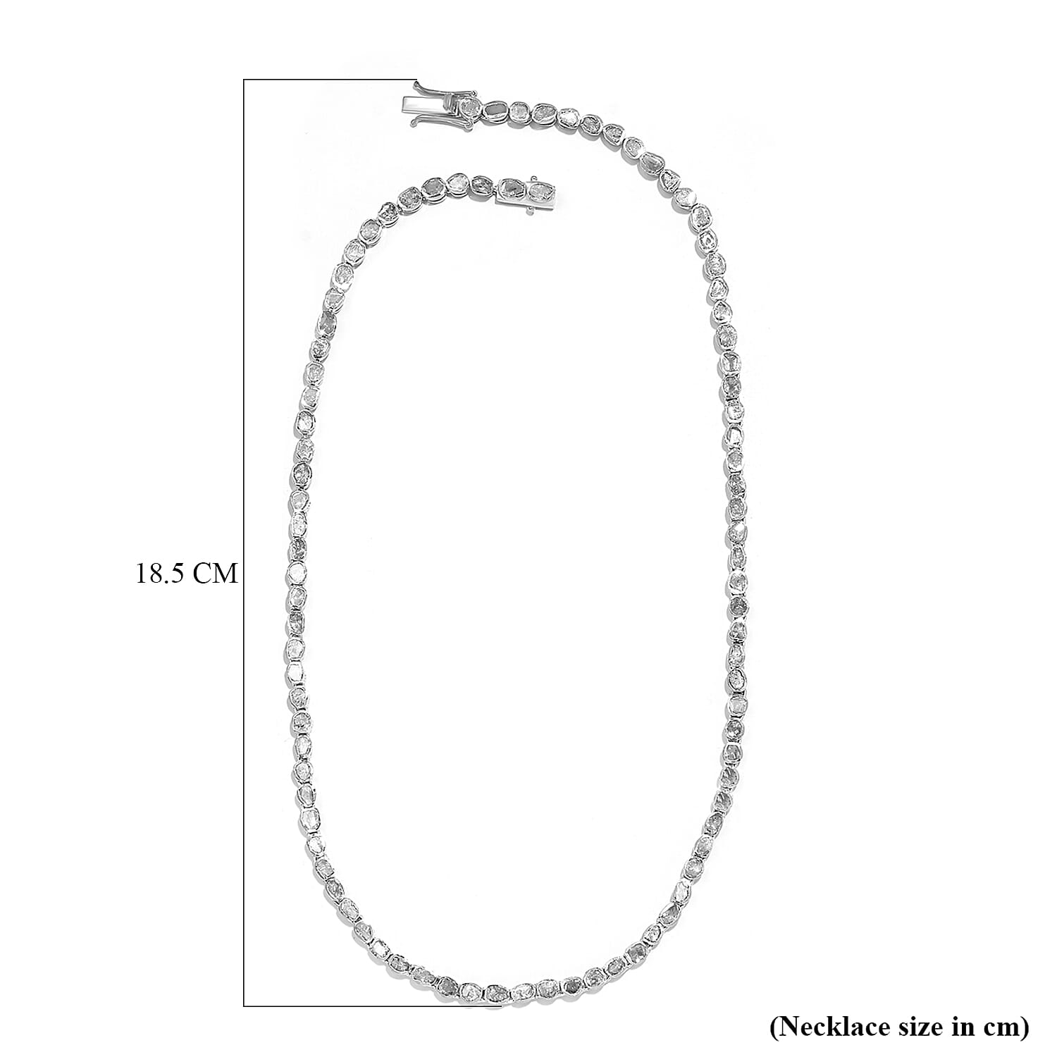 Polki Diamond Necklace (Size - 18) in Platinum Overlay Sterling Silver 5.63 Ct, Silver Wt. 23.8 Gms.