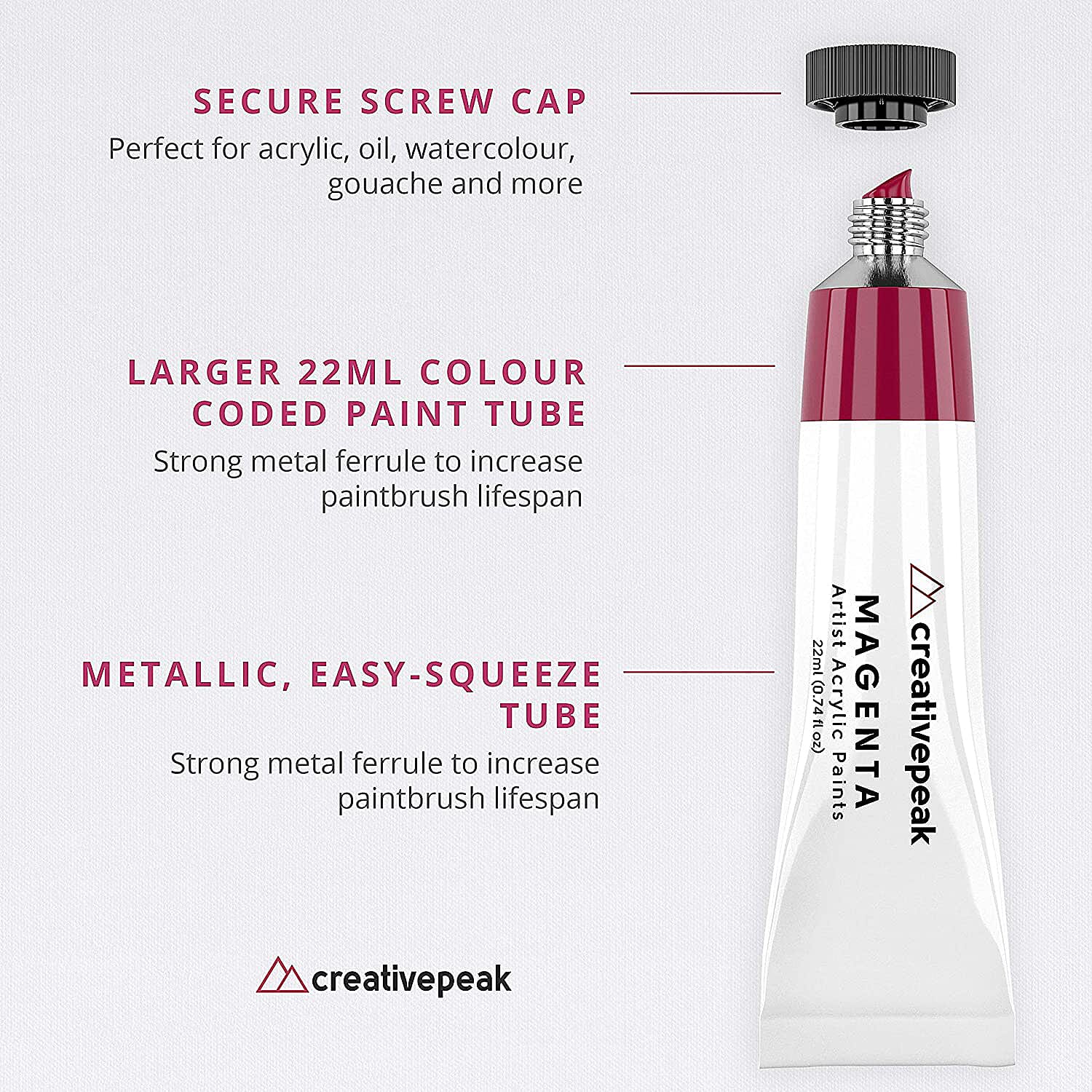 Creativepeak Acrylic Paint Set- 36 Piece Set with 6 New Metallic Colors