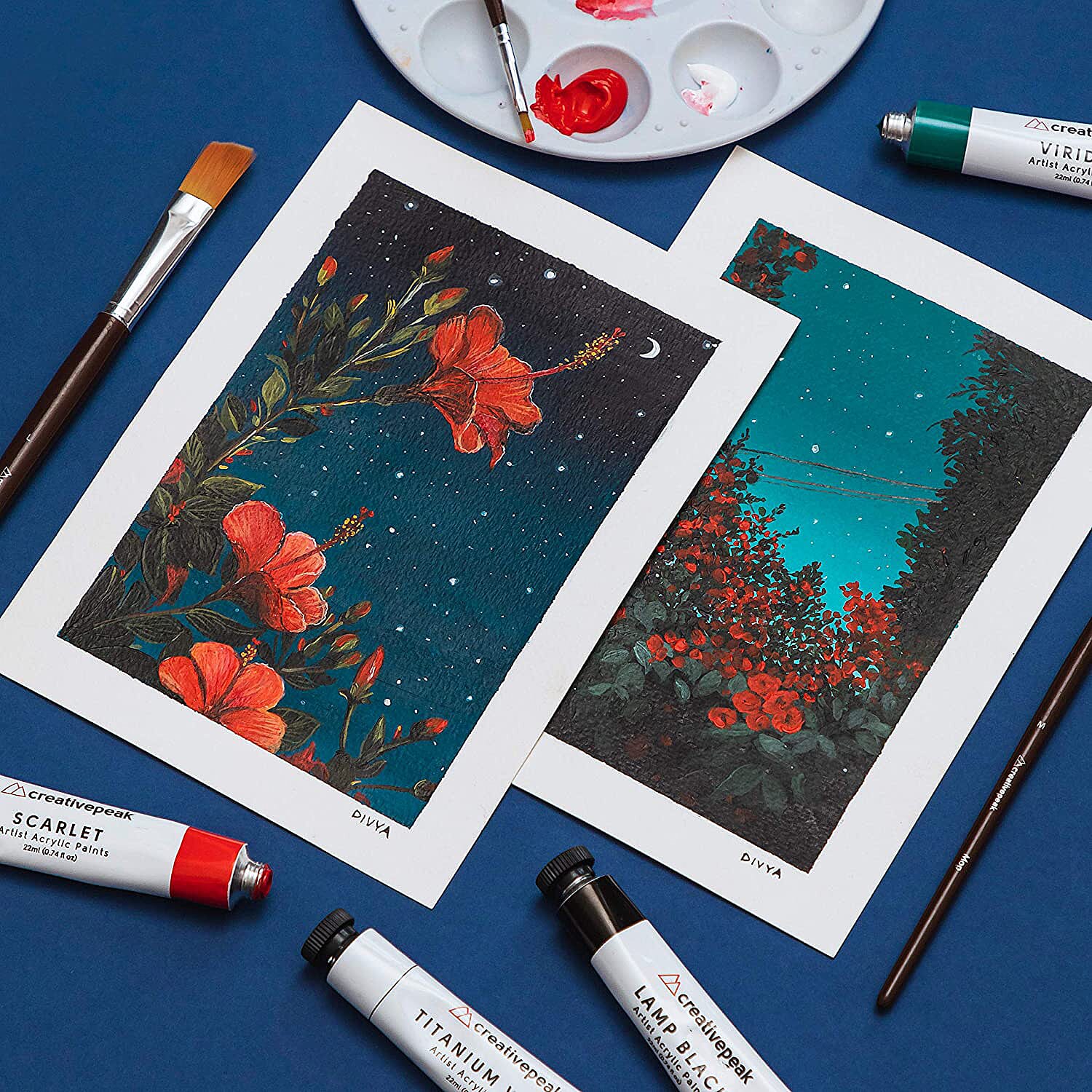 Creativepeak Acrylic Paint Set- 36 Piece Set with 6 New Metallic Colors