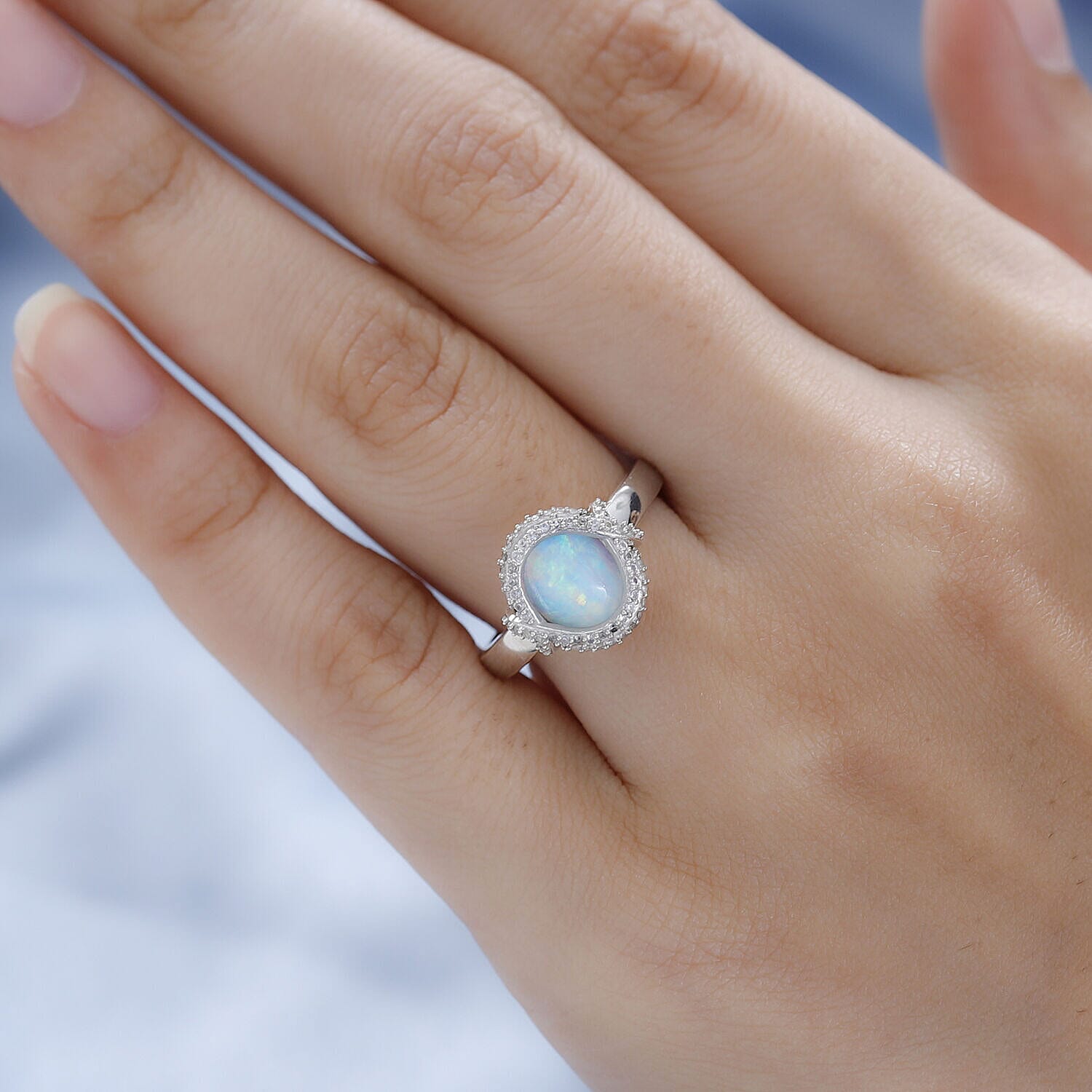 GP Art Deco Collection - Ethiopian Welo Opal and Natural Zircon Ring in Platinum Overlay Sterling Silver 2.19 Ct.