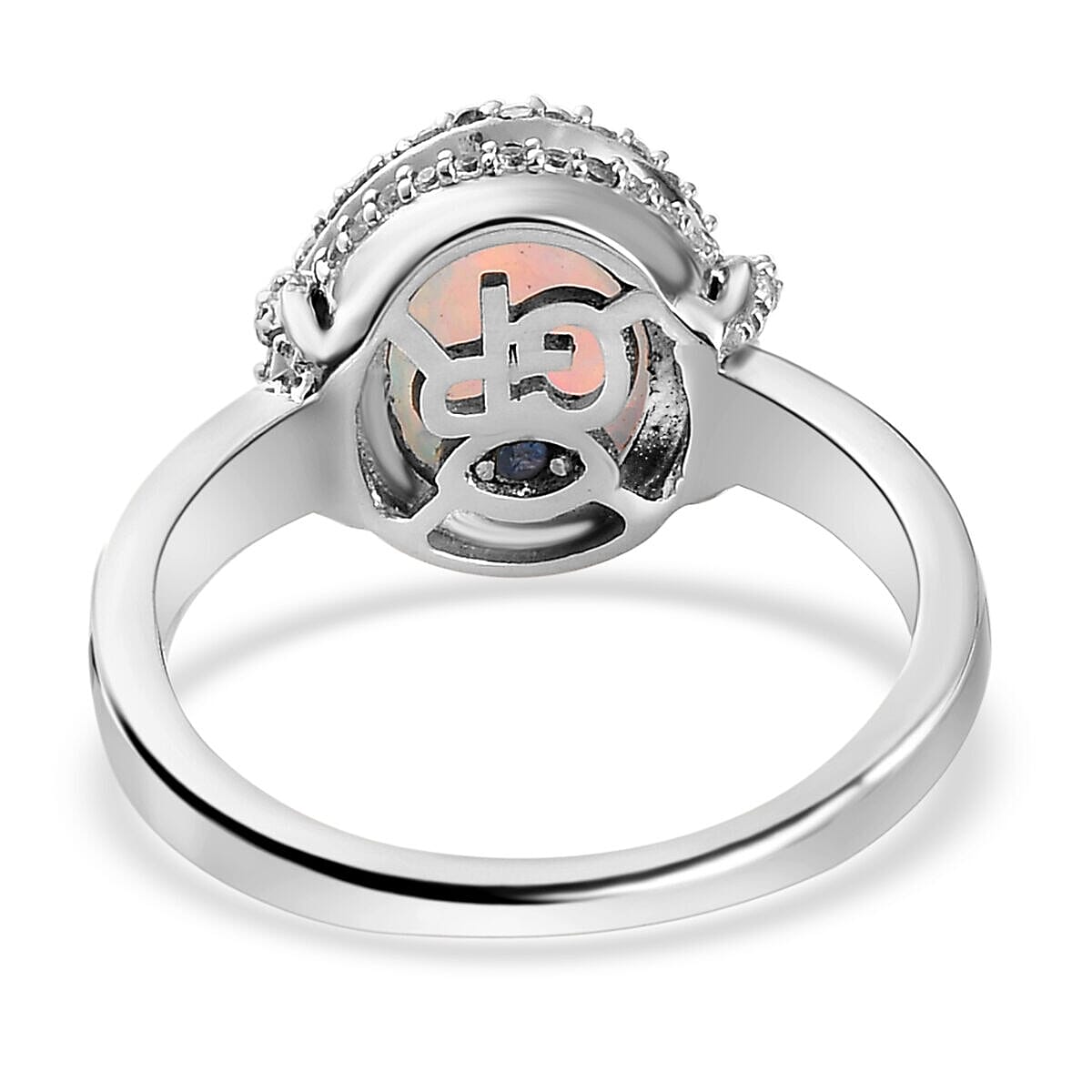 GP Art Deco Collection - Ethiopian Welo Opal and Natural Zircon Ring in Platinum Overlay Sterling Silver 2.19 Ct.