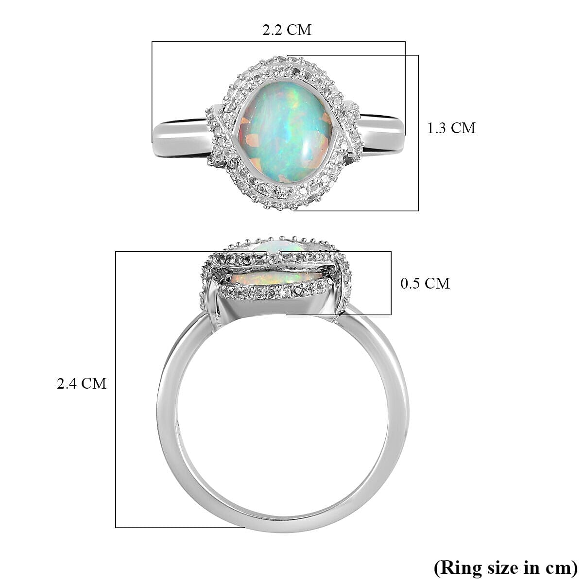 GP Art Deco Collection - Ethiopian Welo Opal and Natural Zircon Ring in Platinum Overlay Sterling Silver 2.19 Ct.