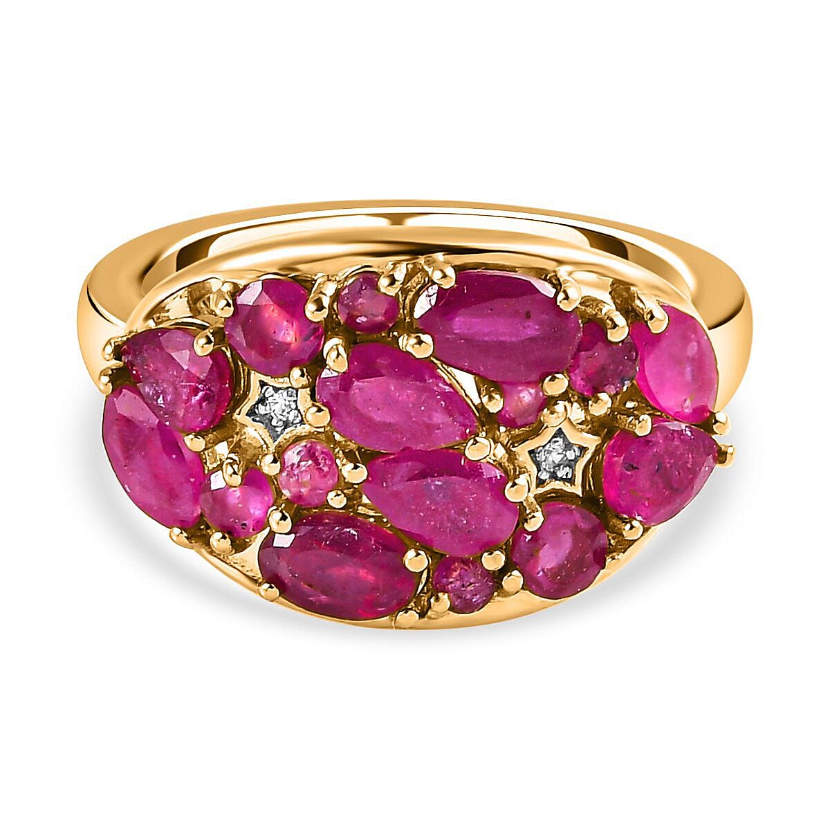 GP Celestial Collection - Cabo Delgado Ruby and Natural Cambodian Zircon Ring in 18K Vermeil Yellow Gold Overlay Sterling Silver 2.38 Ct.