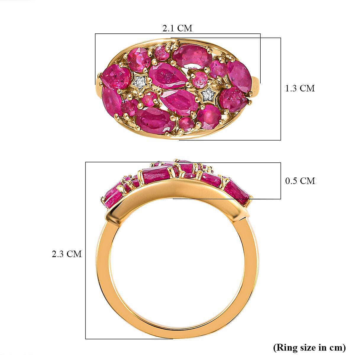GP Celestial Collection - Cabo Delgado Ruby and Natural Cambodian Zircon Ring in 18K Vermeil Yellow Gold Overlay Sterling Silver 2.38 Ct.