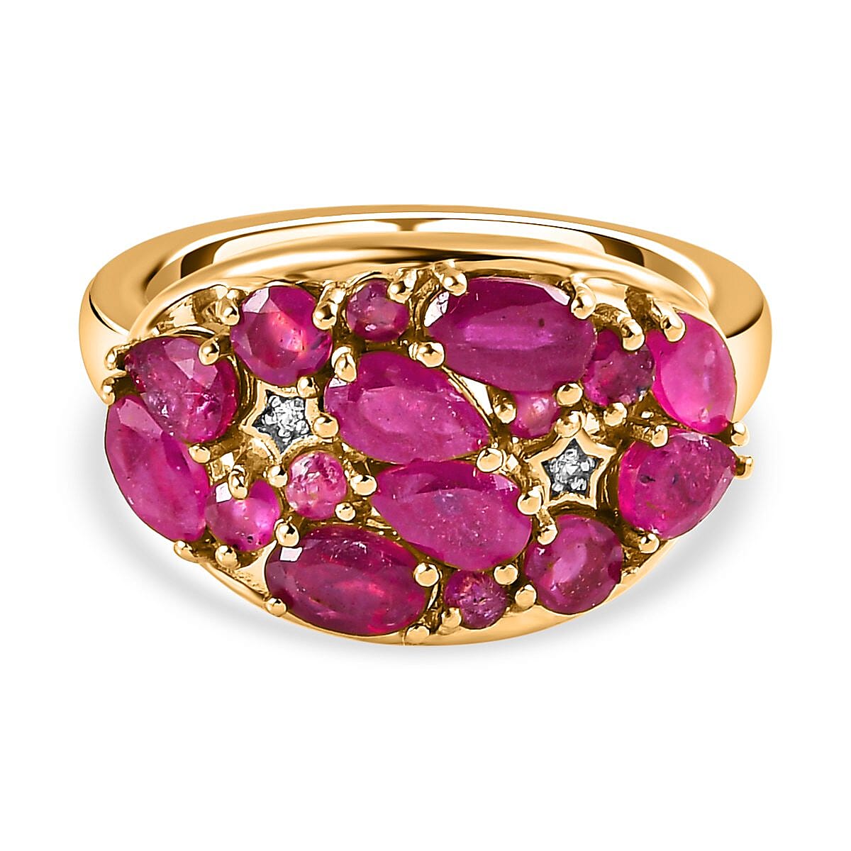 GP Celestial Collection - Cabo Delgado Ruby and Natural Cambodian Zircon Ring in 18K Vermeil Yellow Gold Overlay Sterling Silver 2.38 Ct.