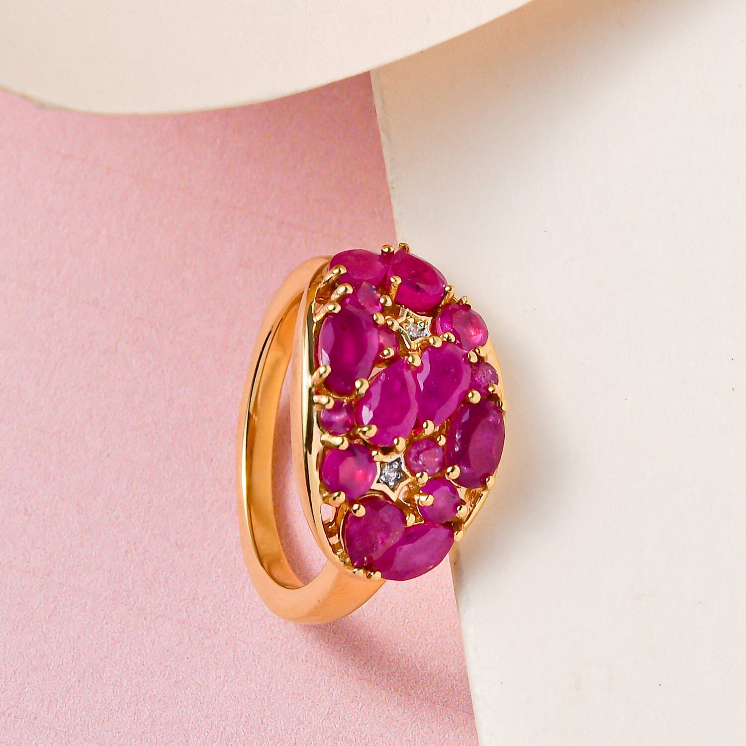 GP Celestial Collection - Cabo Delgado Ruby and Natural Cambodian Zircon Ring in 18K Vermeil Yellow Gold Overlay Sterling Silver 2.38 Ct.