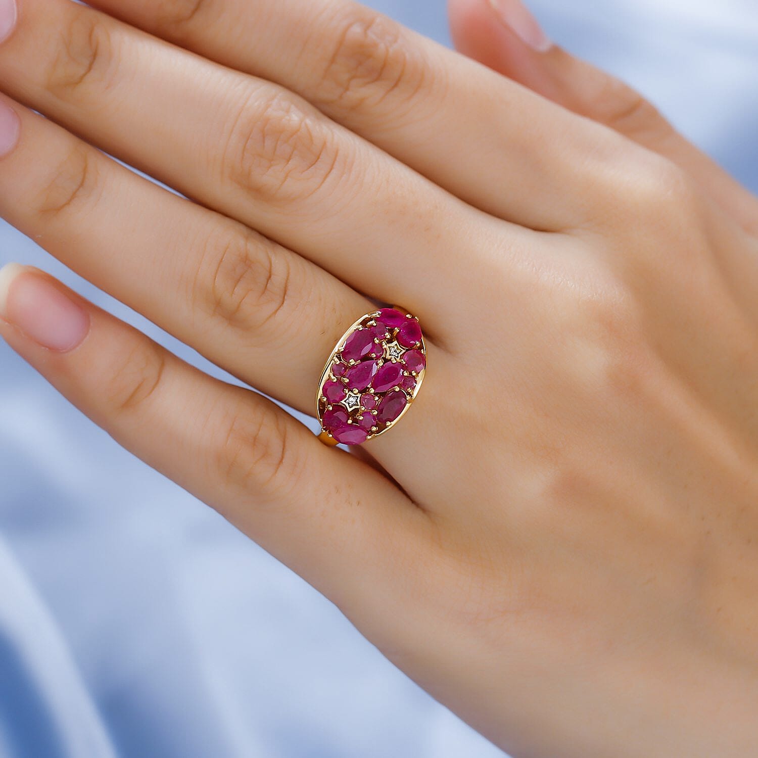 GP Celestial Collection - Cabo Delgado Ruby and Natural Cambodian Zircon Ring in 18K Vermeil Yellow Gold Overlay Sterling Silver 2.38 Ct.