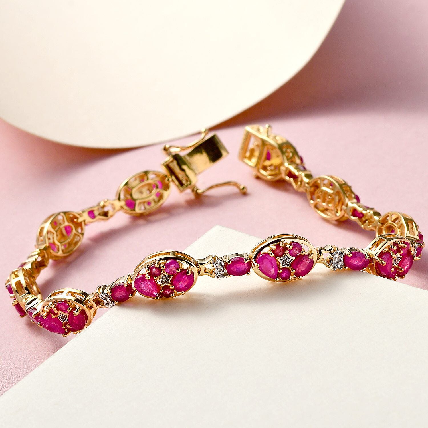 GP Celestial Collection - Cabo Delgado Ruby and Natural Cambodian Zircon Bracelet (Size - 7) in 18K Vermeil Yellow Gold Overlay Sterling Silver 9.810 Ct, Silver Wt. 13.40 Gms