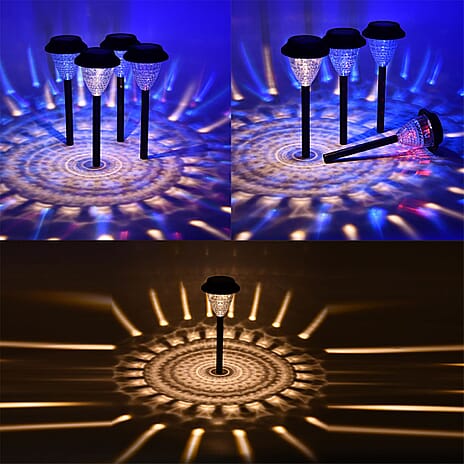 Set of 4 - Stunning Reflection LED Solar Garden Lights with White and Colour Changing Modes