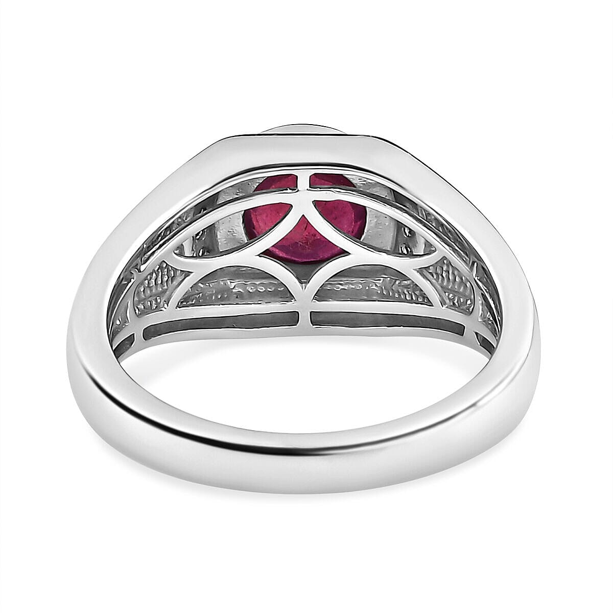 African Ruby (FF) & Natural Zircon Ring in 18K Yellow Gold Vermeil Plated & Platinum Overlay Sterling Silver 1.97 Ct, Silver Wt 6 Gms