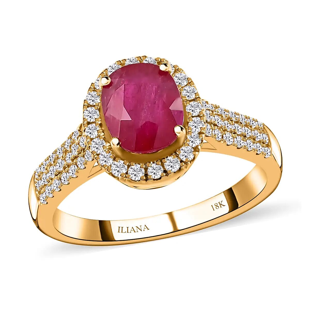 18K Yellow Gold  AAA  Mozambique Ruby, White Diamond SI Ring 2.05 ct,  Gold Wt. 4.51 Gms  2.050  Ct.