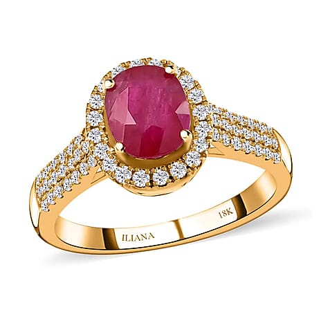 18K Yellow Gold  AAA  Mozambique Ruby, White Diamond SI Ring 2.05 ct,  Gold Wt. 4.51 Gms  2.050  Ct.