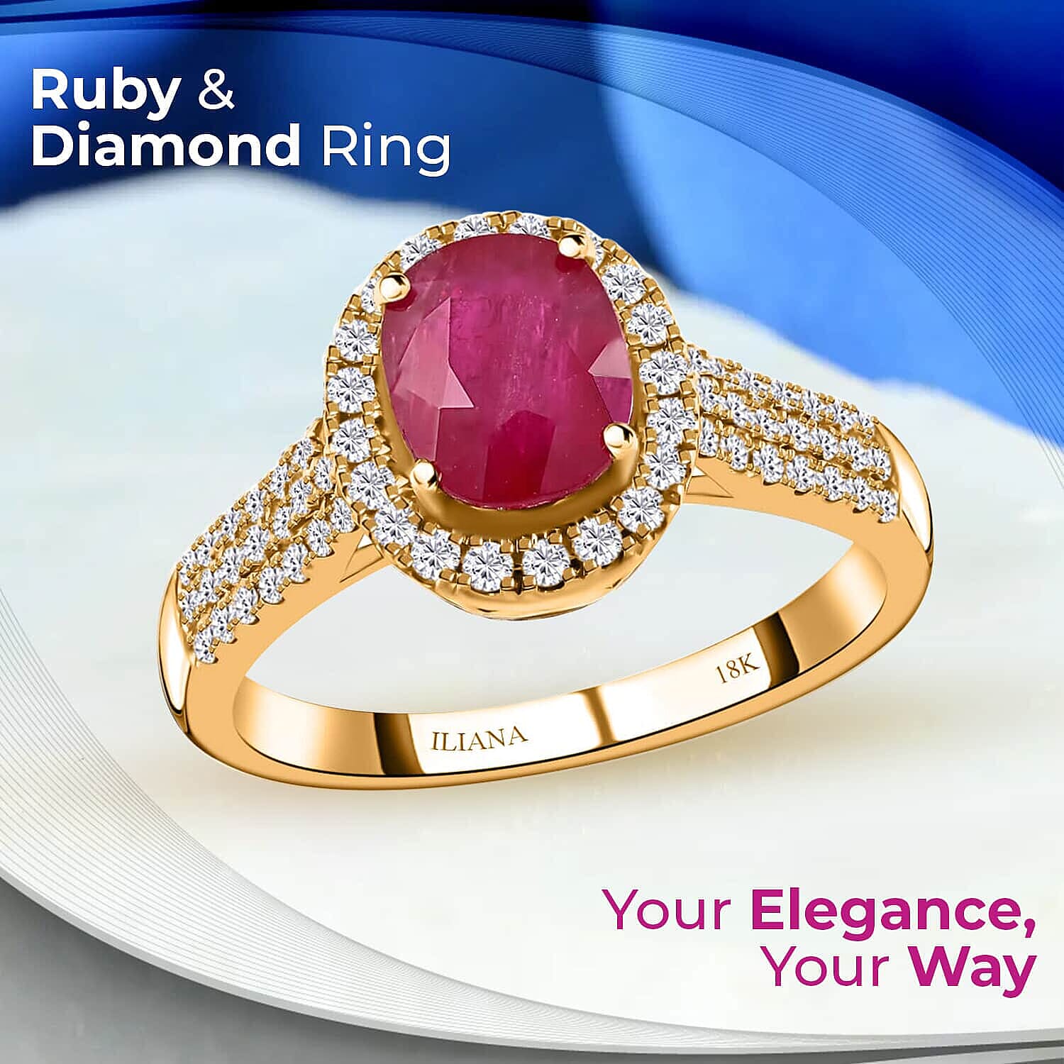 18K Yellow Gold  AAA  Mozambique Ruby, White Diamond SI Ring 2.05 ct,  Gold Wt. 4.51 Gms  2.050  Ct.