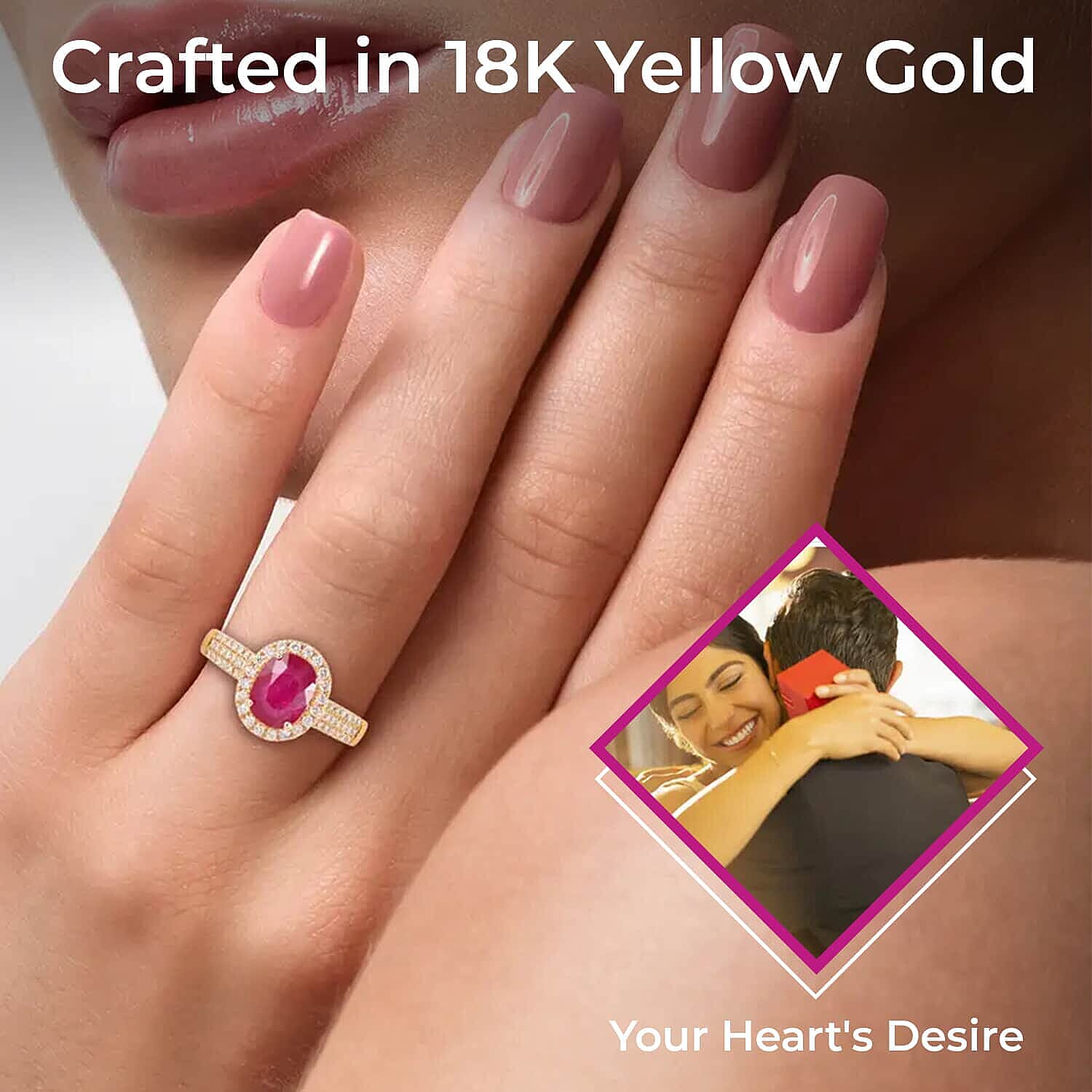 18K Yellow Gold  AAA  Mozambique Ruby, White Diamond SI Ring 2.05 ct,  Gold Wt. 4.51 Gms  2.050  Ct.