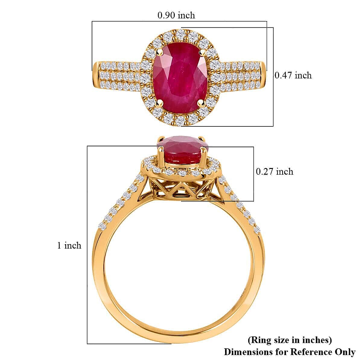 18K Yellow Gold  AAA  Mozambique Ruby, White Diamond SI Ring 2.05 ct,  Gold Wt. 4.51 Gms  2.050  Ct.