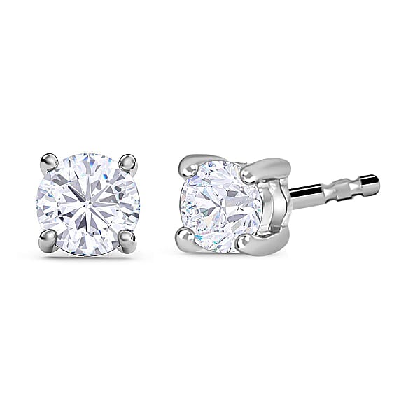 Moissanite Earring (push Post) In Platinum Overlay Sterling Silver 0.25 