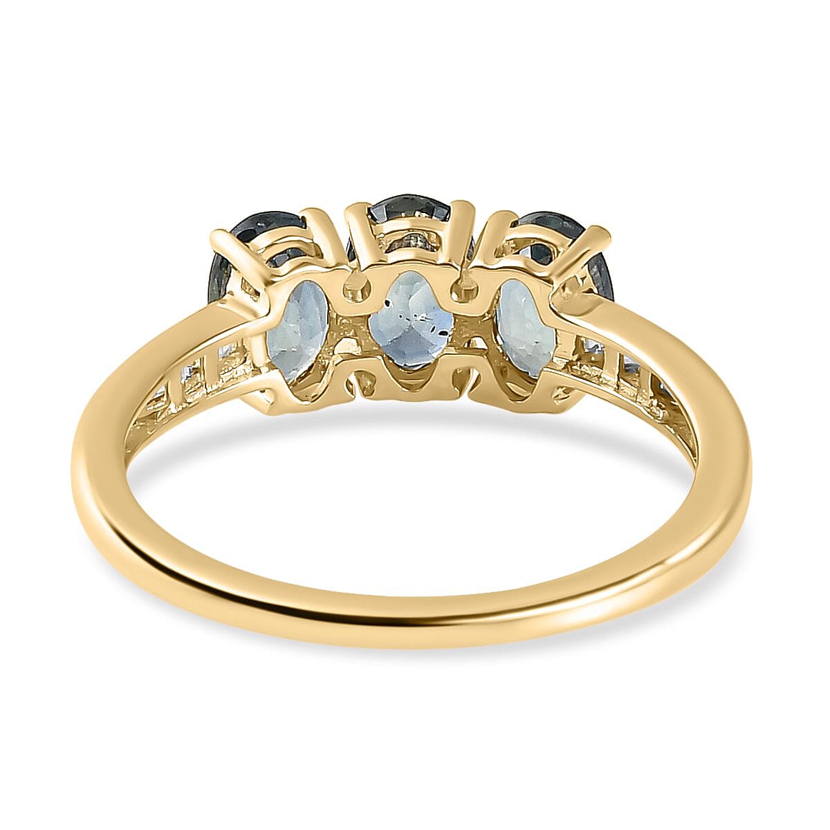 9K Yellow Gold Ocean Teal Sapphire and Diamond Ring 1.55 Ct.