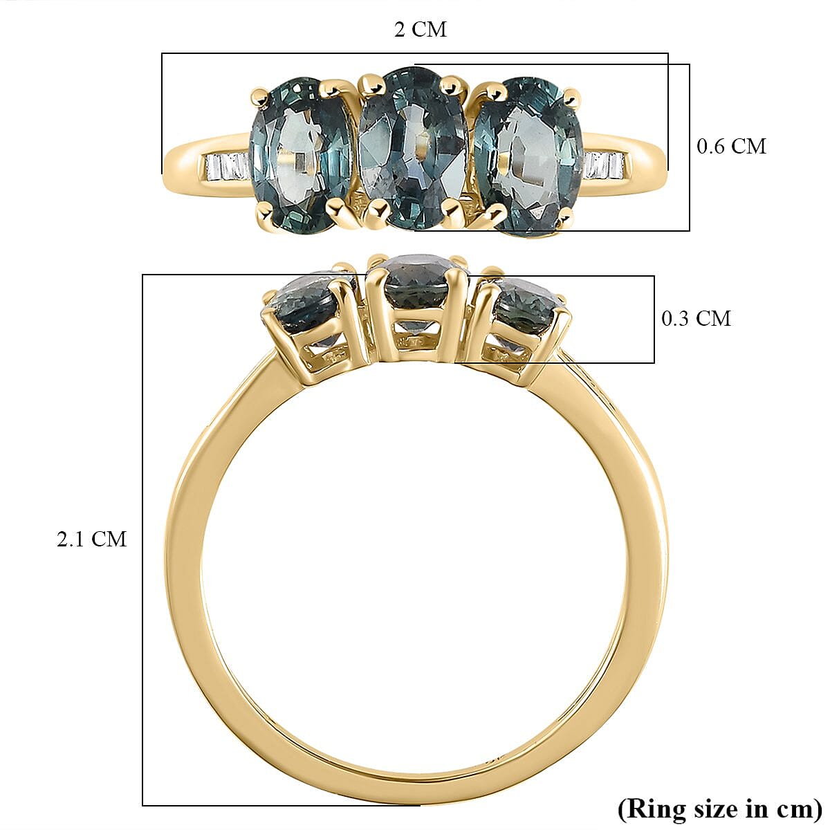 9K Yellow Gold Ocean Teal Sapphire and Diamond Ring 1.55 Ct.
