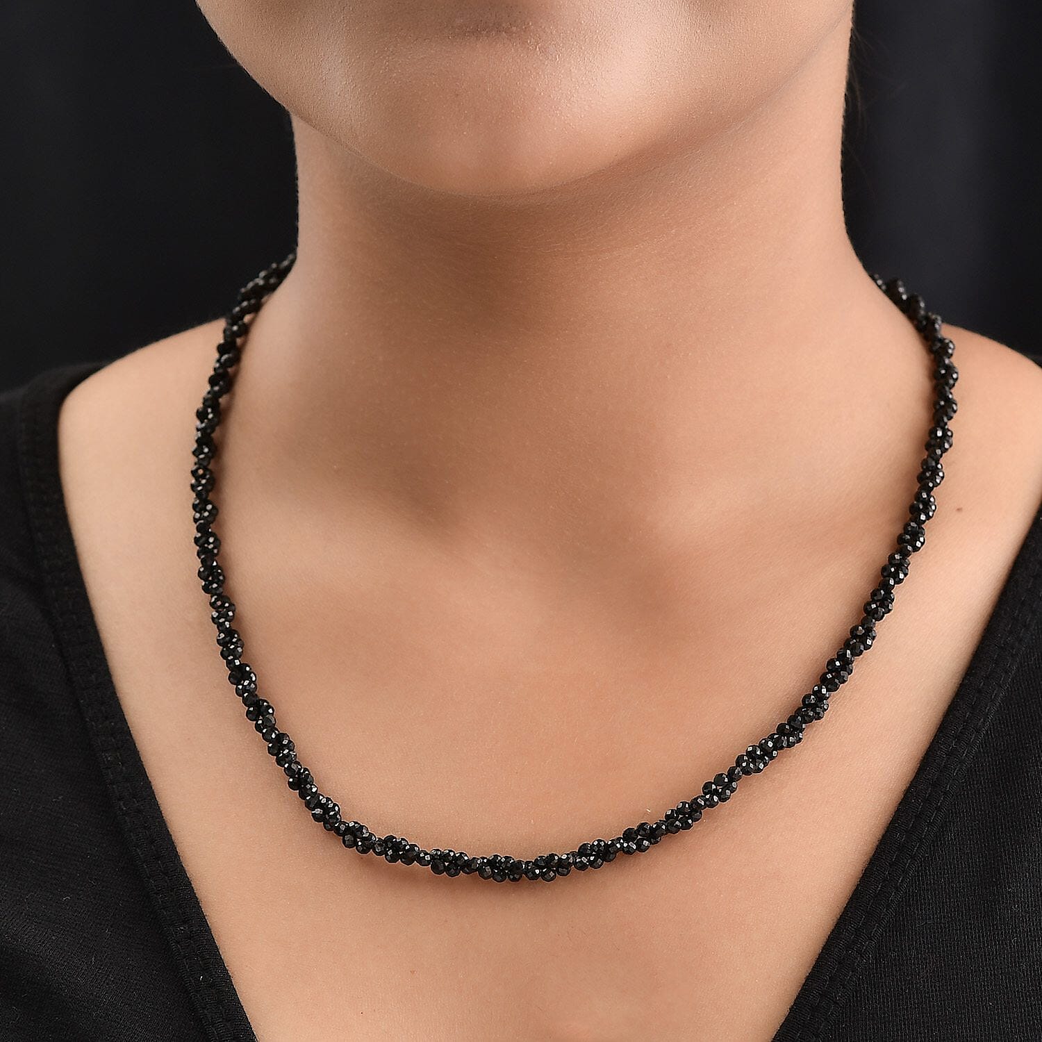 Boi Ploi Black Spinel Necklace (Size - 20) in Sterling Silver 62.56 Ct.