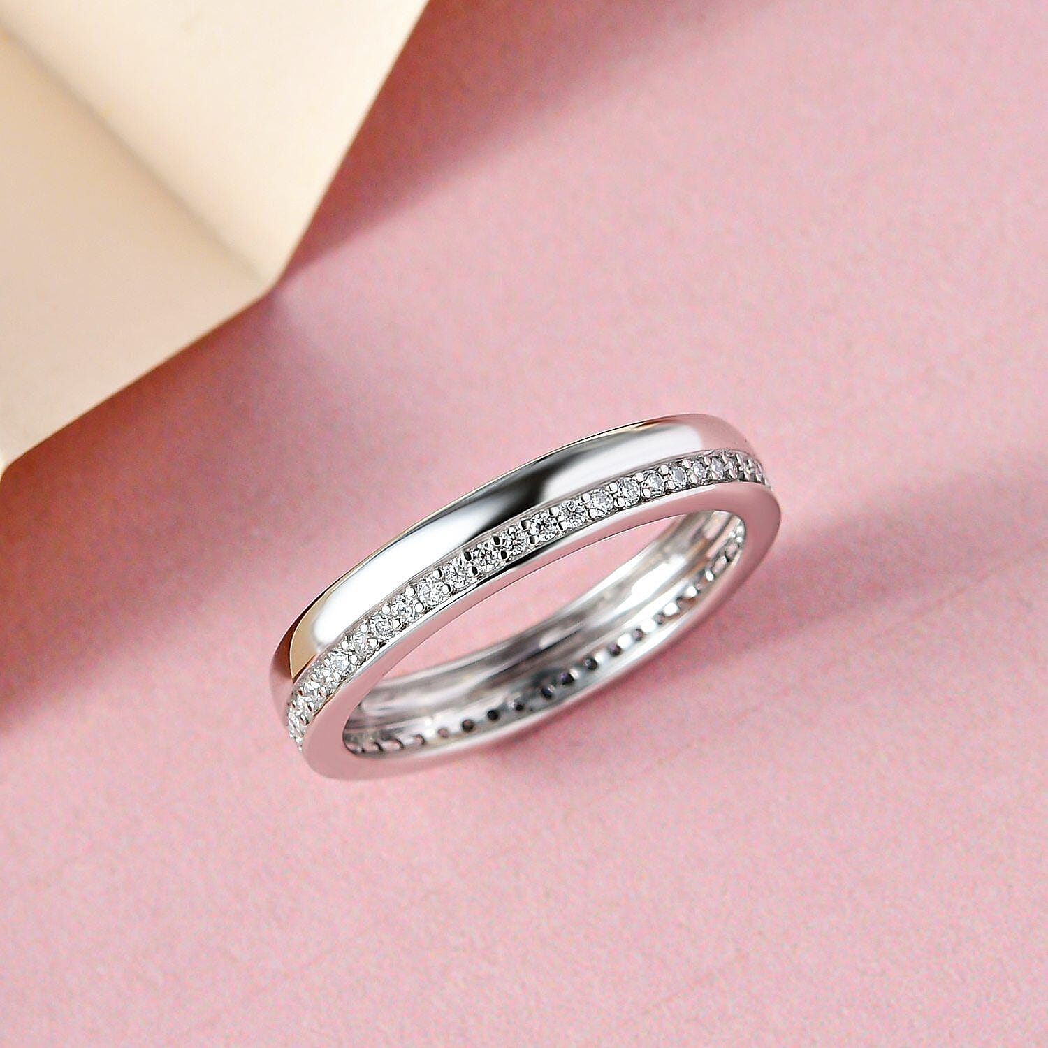 9K White Gold   Moissanite  Band Ring 0.53 ct,  Gold Wt. 2.41 Gms