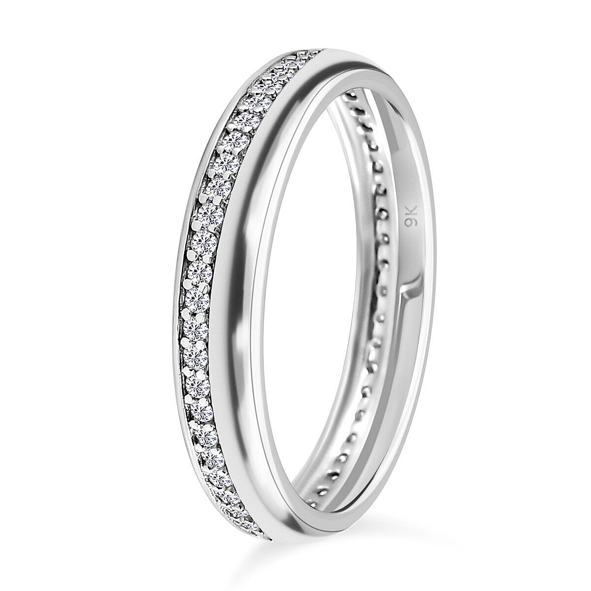 9K White Gold   Moissanite  Band Ring 0.53 ct,  Gold Wt. 2.41 Gms