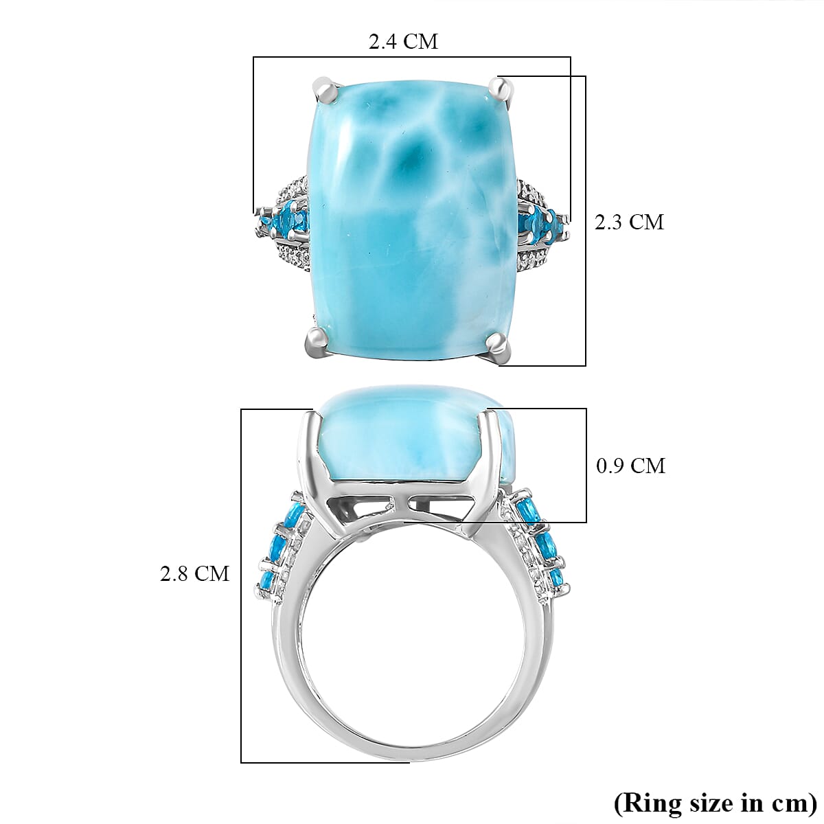 Doorbuster - Larimar, Natural Zircon and Neon Apatite Ring in Platinum Overlay Sterling Silver 20.04 Ct.