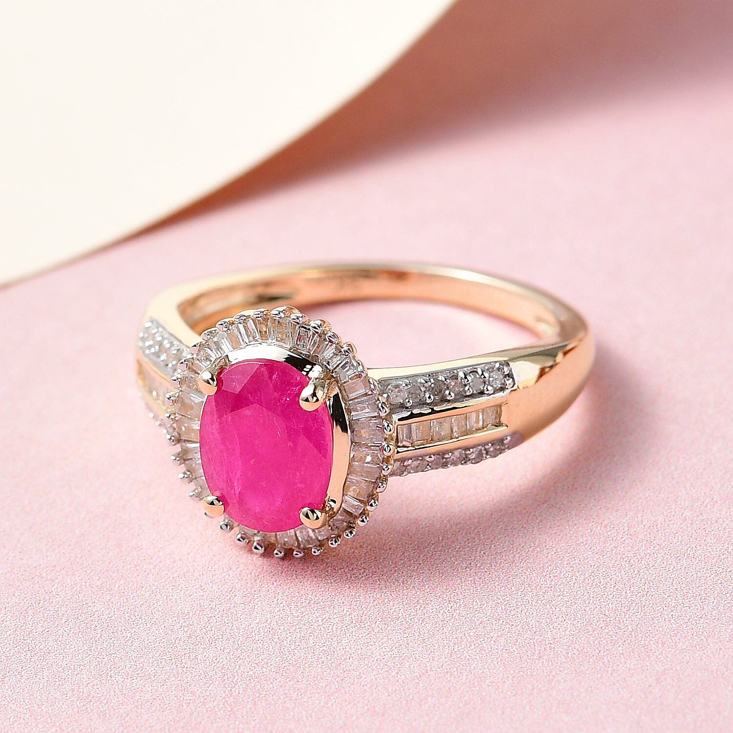 9K Yellow Gold Natural AAA Mozambique Ruby and Diamond Ring 2.00 Ct.