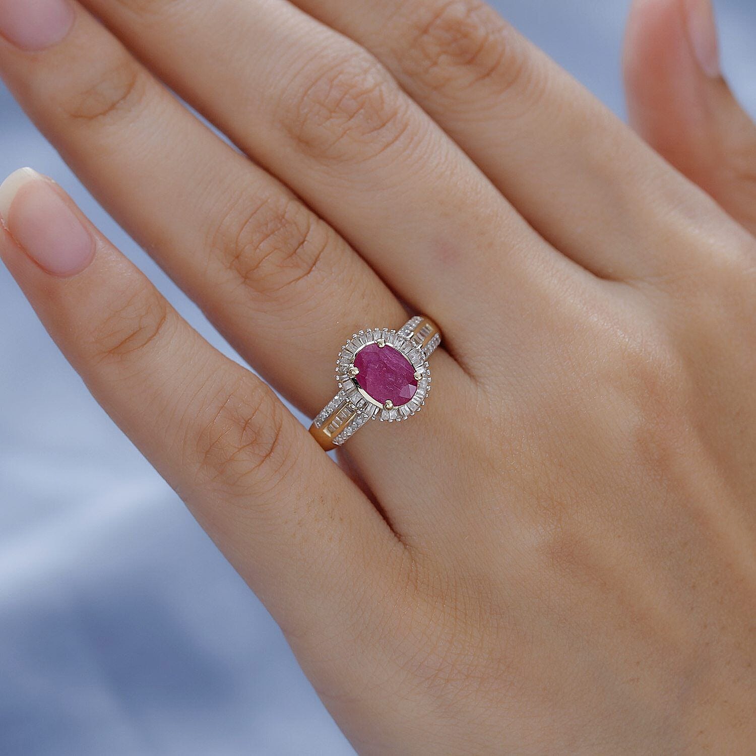 9K Yellow Gold Natural AAA Mozambique Ruby and Diamond Ring 2.00 Ct.