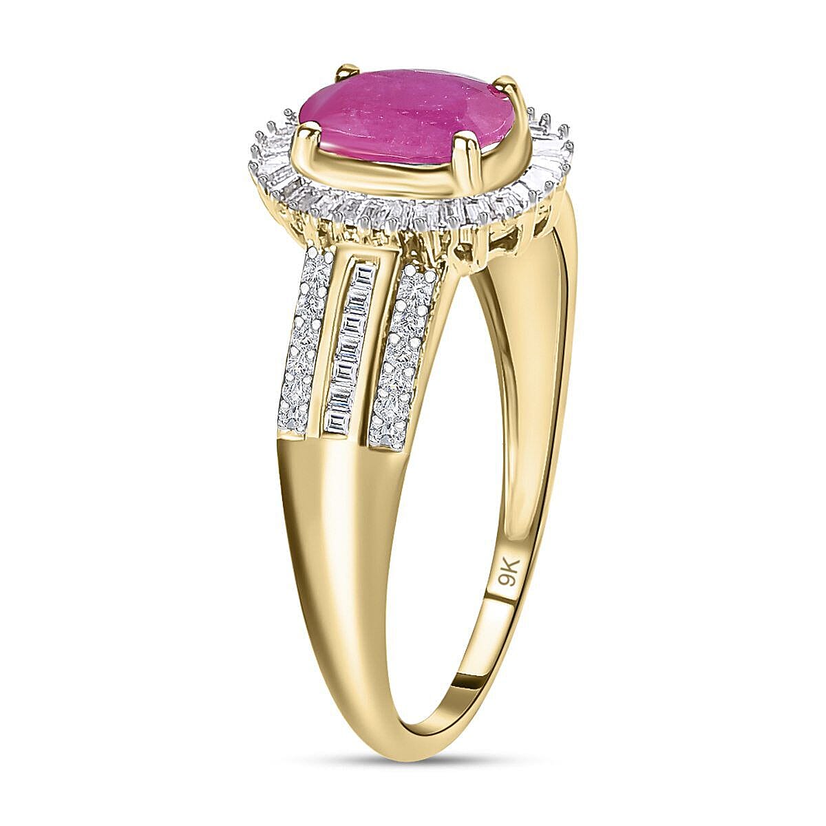 9K Yellow Gold Natural AAA Mozambique Ruby and Diamond Ring 2.00 Ct.