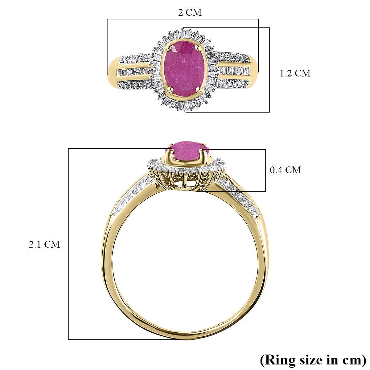 9K Yellow Gold Natural AAA Mozambique Ruby and Diamond Ring 2.00 Ct.