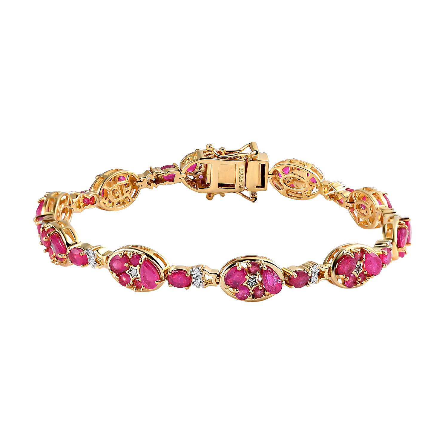 GP Celestial Collection - African  Ruby and Natural Zircon Bracelet (Size - 7) in 18K Yellow Gold Vermeil Plated Sterling Silver 10.25 Ct, Silver Wt. 11.55 Gms